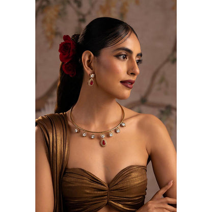 SWABHIMANN Pallavi Ruby Polki Jewellery Set