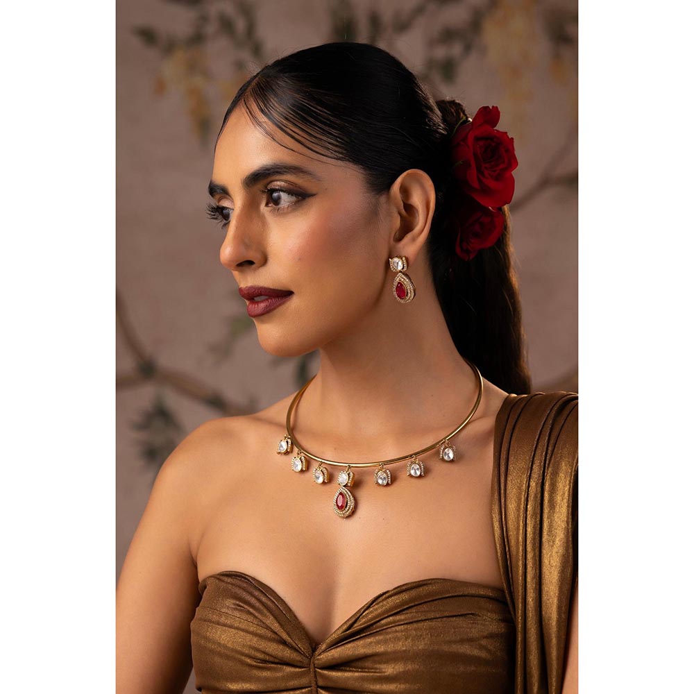 SWABHIMANN Pallavi Ruby Polki Jewellery Set