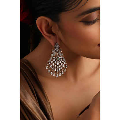 SWABHIMANN Parushi Green Polki Chandbali Earrings