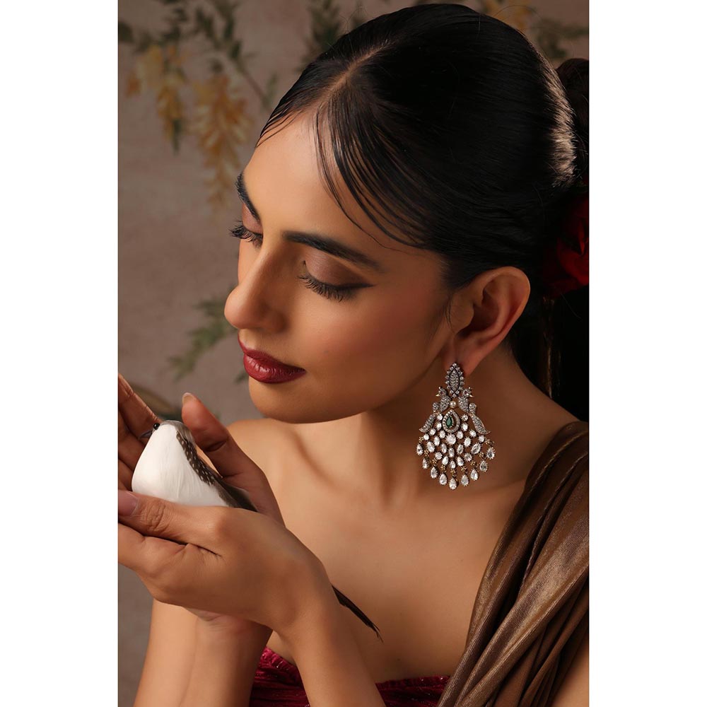 SWABHIMANN Parushi Green Polki Chandbali Earrings