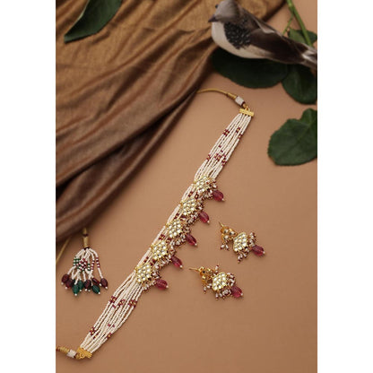 SWABHIMANN Kesar Multi-Color Polki Choker Jewellery Set
