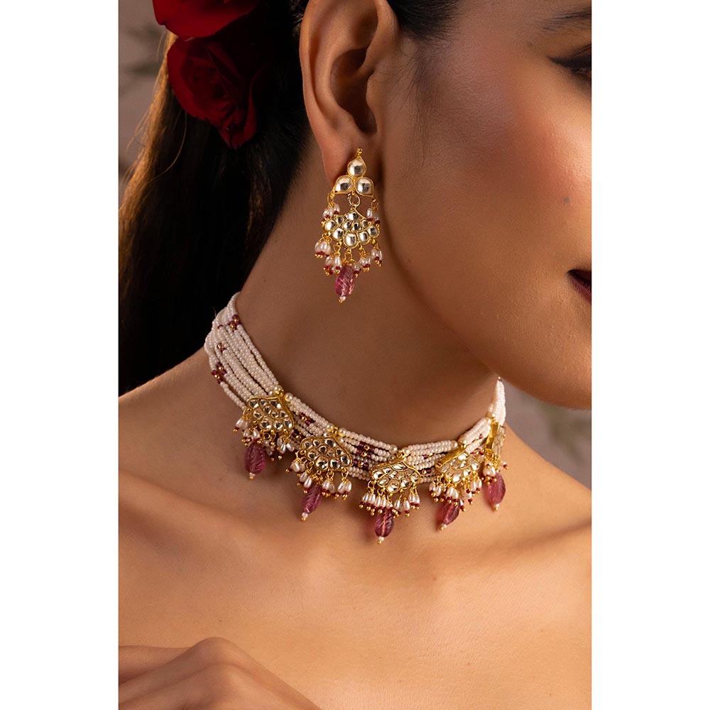 SWABHIMANN Kesar Multi-Color Polki Choker Jewellery Set