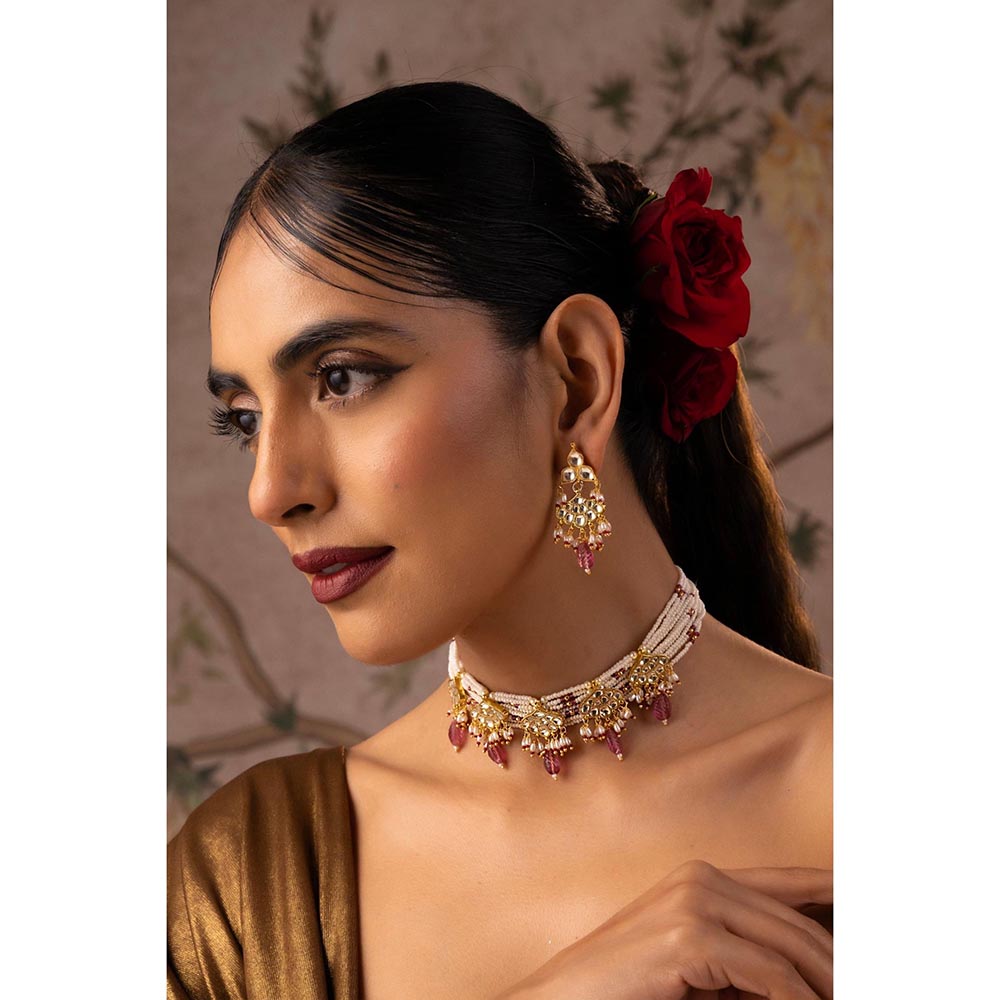 SWABHIMANN Kesar Multi-Color Polki Choker Jewellery Set