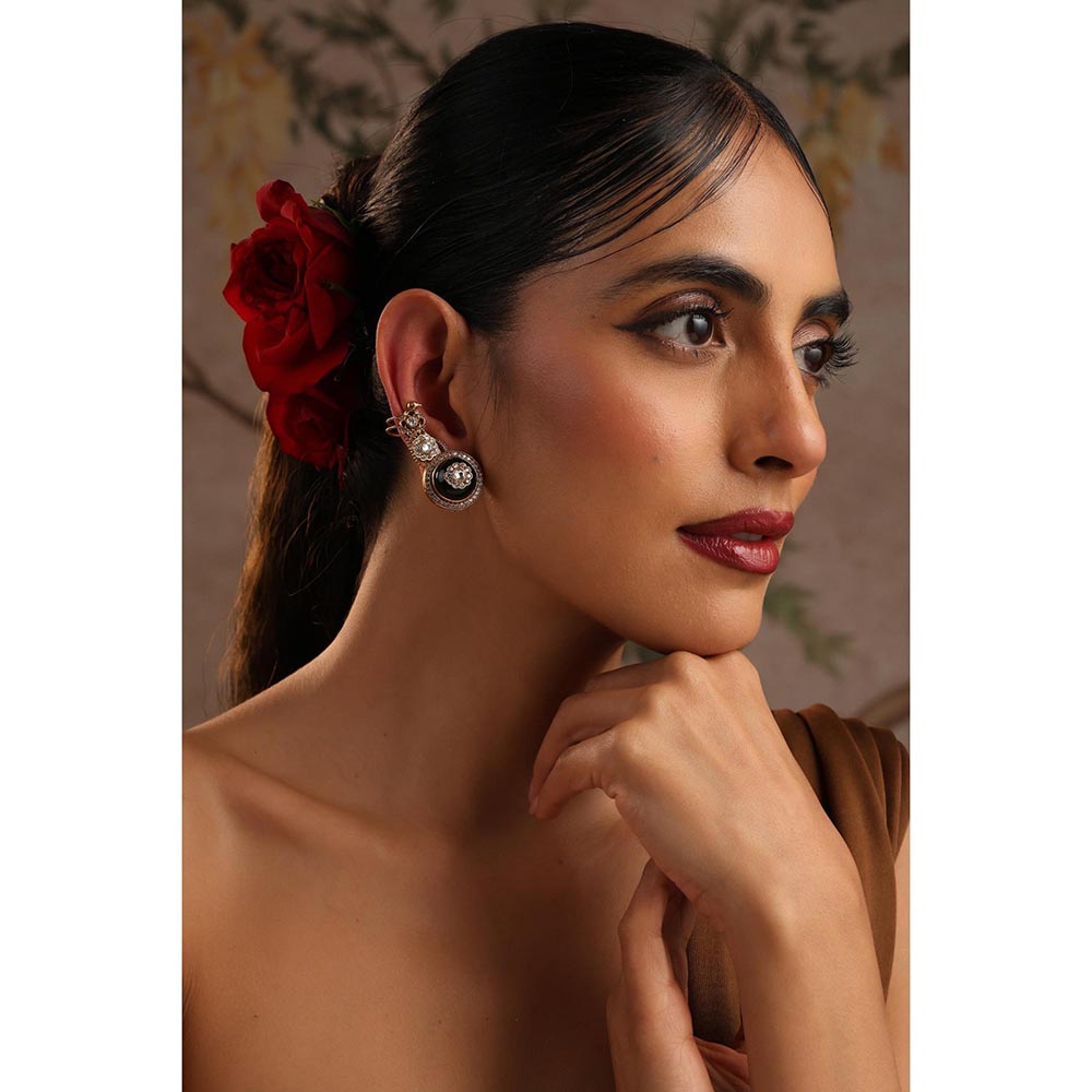 SWABHIMANN Pranika Green Polki Ear Cuff Earrings
