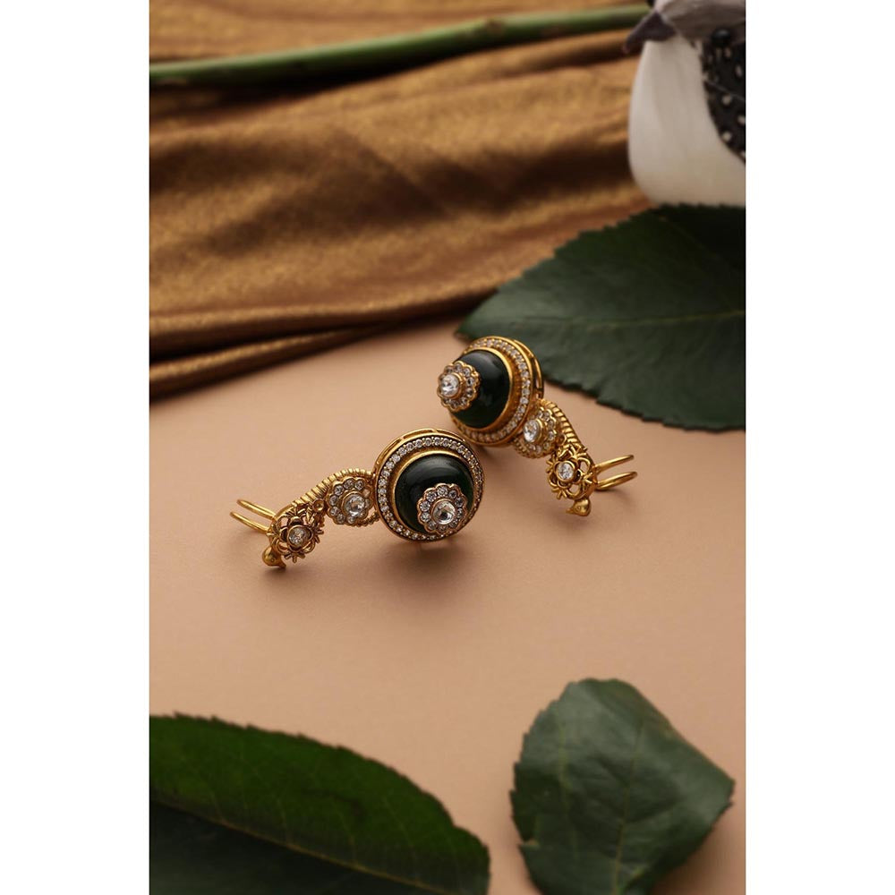 SWABHIMANN Pranika Green Polki Ear Cuff Earrings