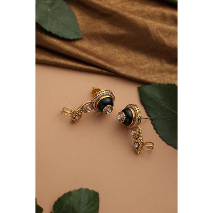SWABHIMANN Pranika Green Polki Ear Cuff Earrings