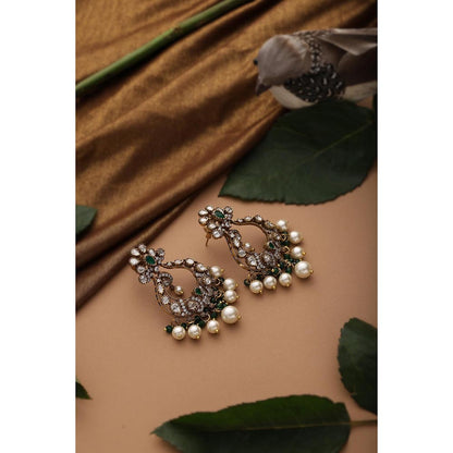SWABHIMANN Navita Multi-Color Polki Chandbali Earrings
