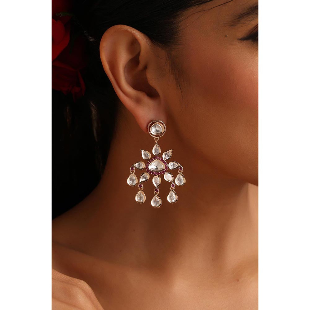 SWABHIMANN Sanya Red Polki Dangler Earrings