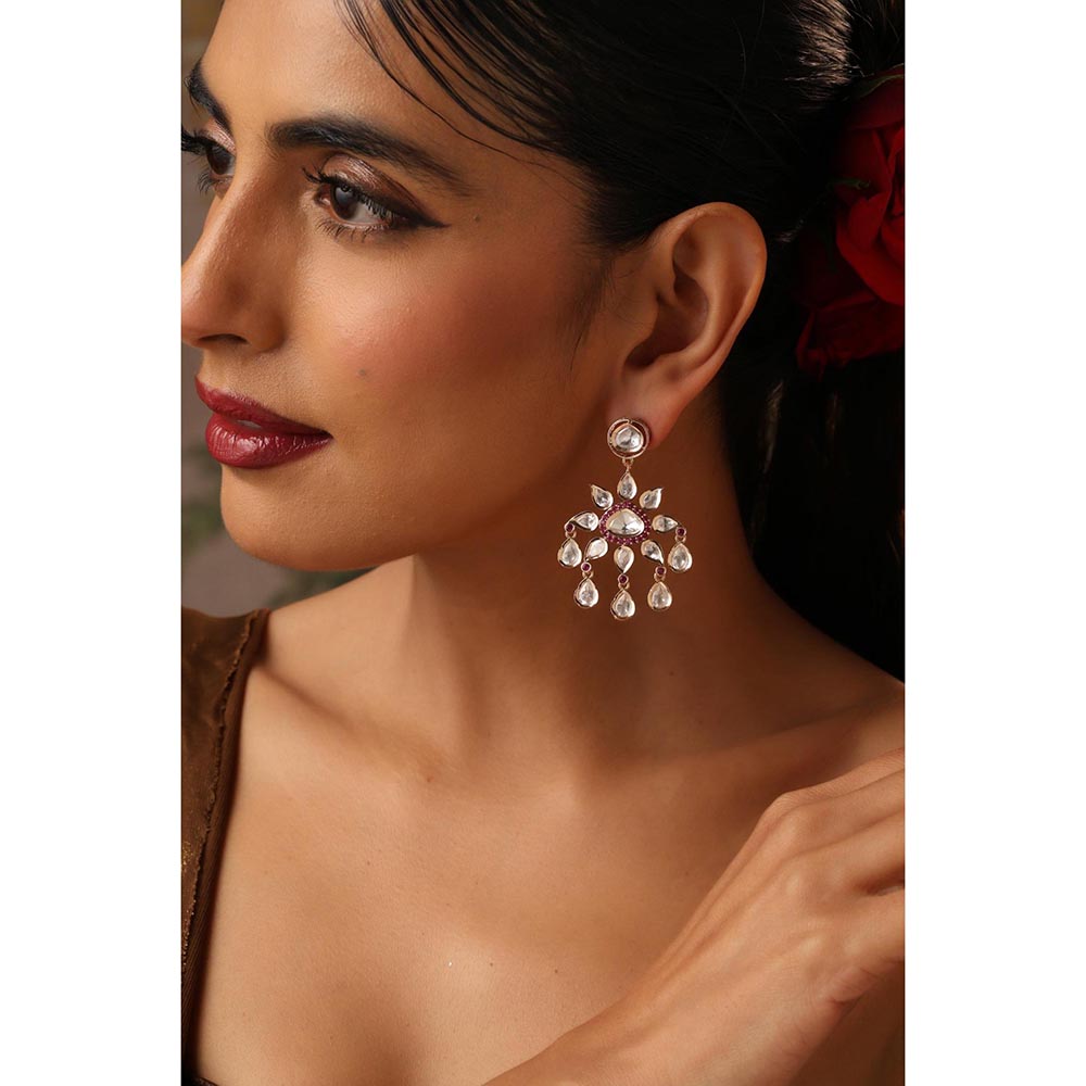 SWABHIMANN Sanya Red Polki Dangler Earrings