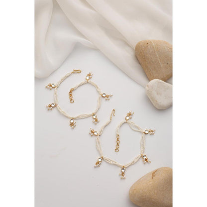 SWABHIMANN Fauna White Kundan and Pearls Anklets