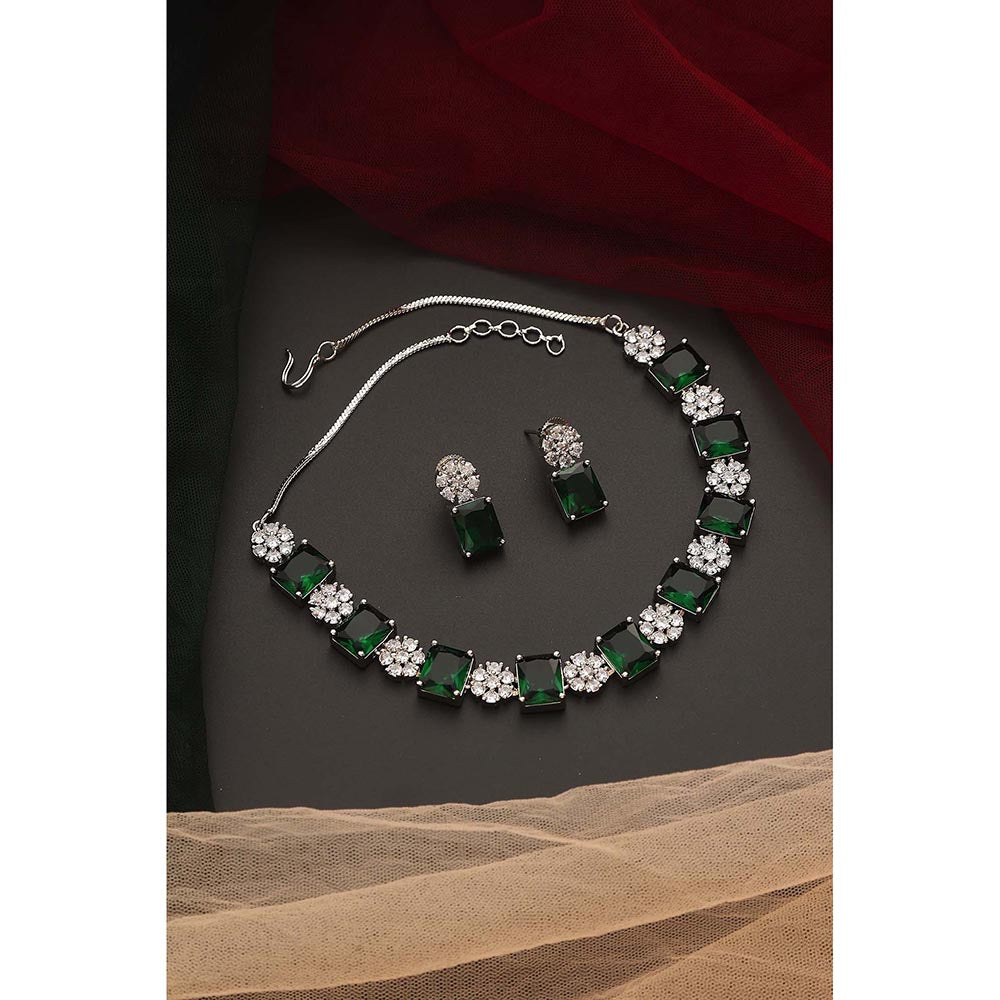 SWABHIMANN Elvy Emerald Single Line Necklace with Earrings