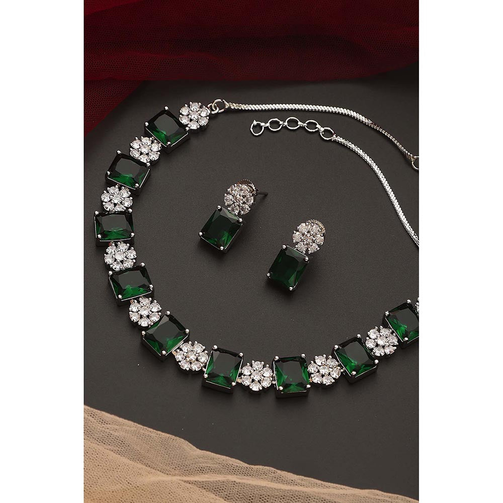 SWABHIMANN Elvy Emerald Single Line Necklace with Earrings
