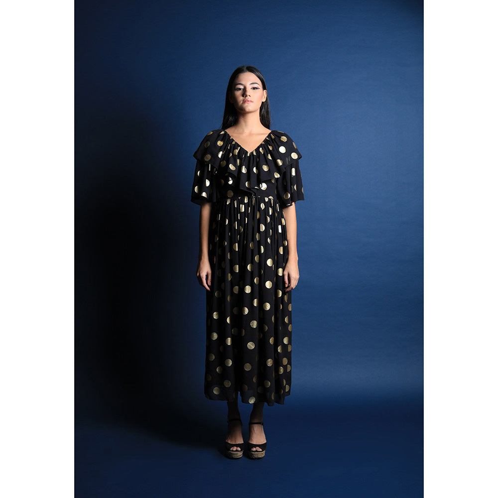 Swatee Singh V Neck Midi Dress With Ruffle Detail