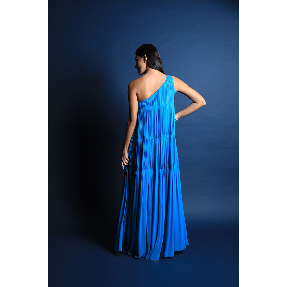 Swatee Singh One Shoulder Ruched Tiered Maxi