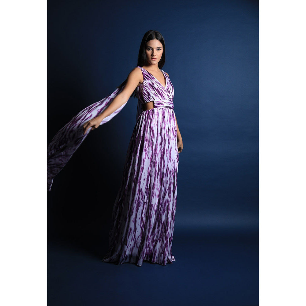 Swatee Singh V Overlapping Neck Gown With Drapes and Cut Outs