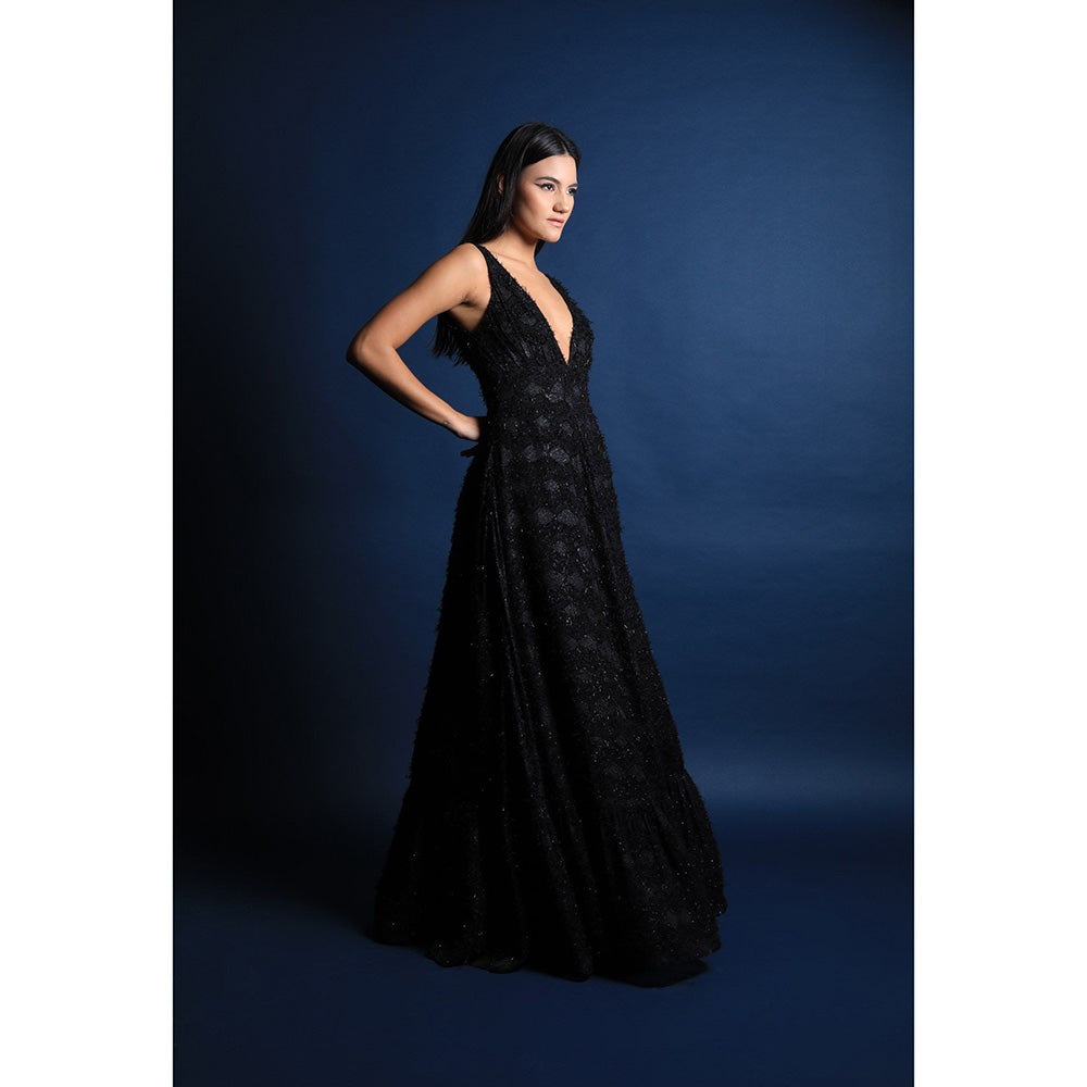 Swatee Singh Plunging Neckline Cocktail Gown