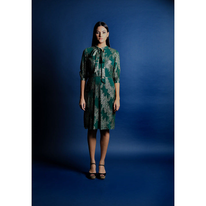 Swatee Singh Green Scarf Collar Shift Dress