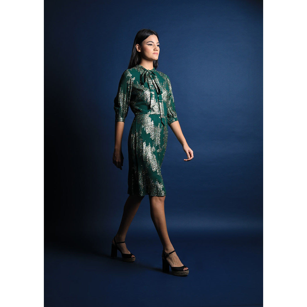 Swatee Singh Green Scarf Collar Shift Dress