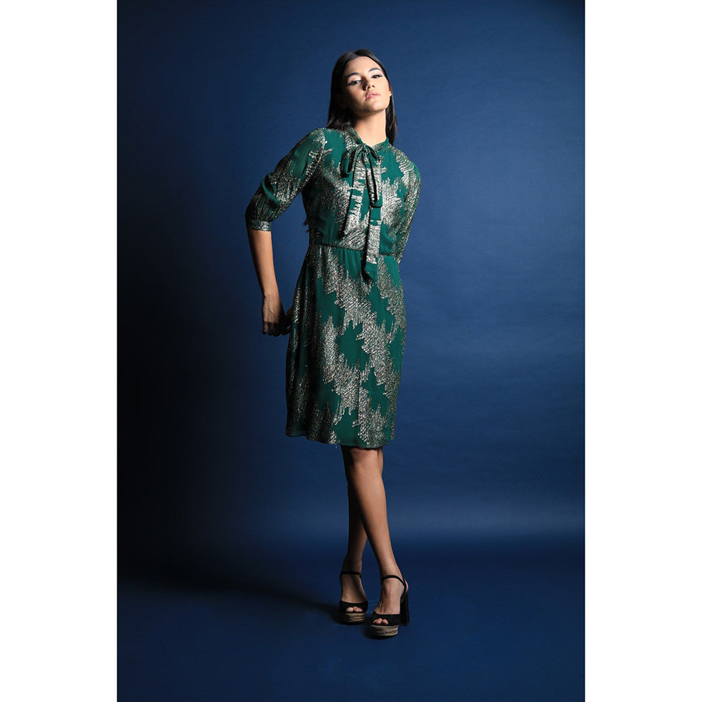 Swatee Singh Green Scarf Collar Shift Dress