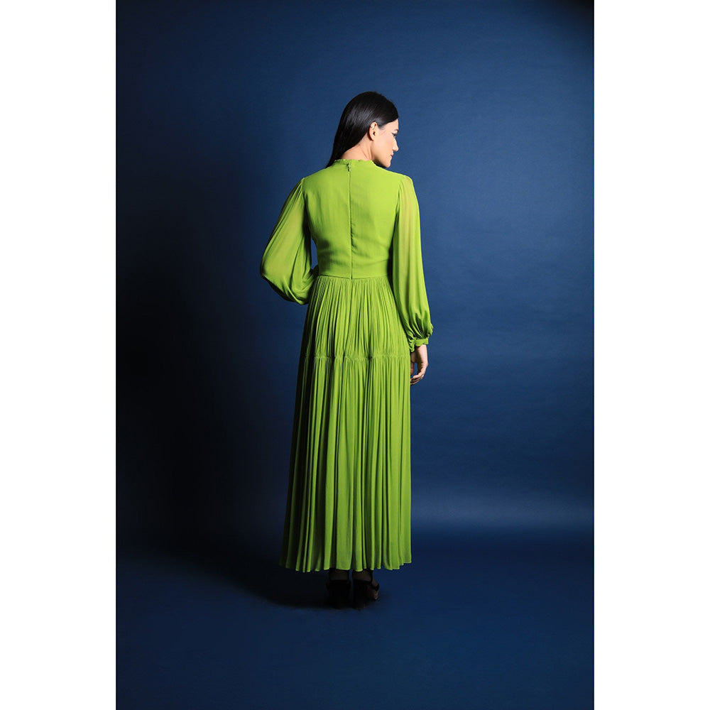 Swatee Singh Scarf Collar Maxi Dress With Pouf Sleeves