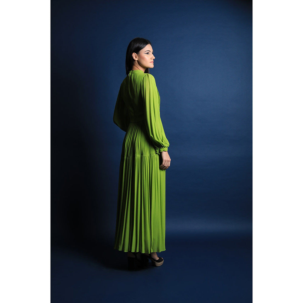 Swatee Singh Scarf Collar Maxi Dress With Pouf Sleeves