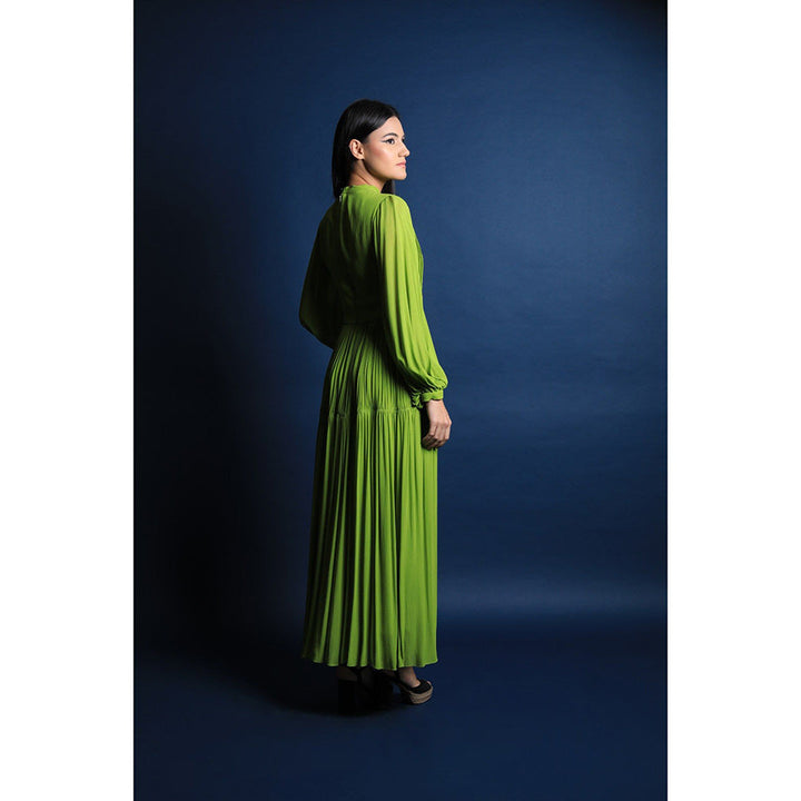 Swatee Singh Scarf Collar Maxi Dress With Pouf Sleeves