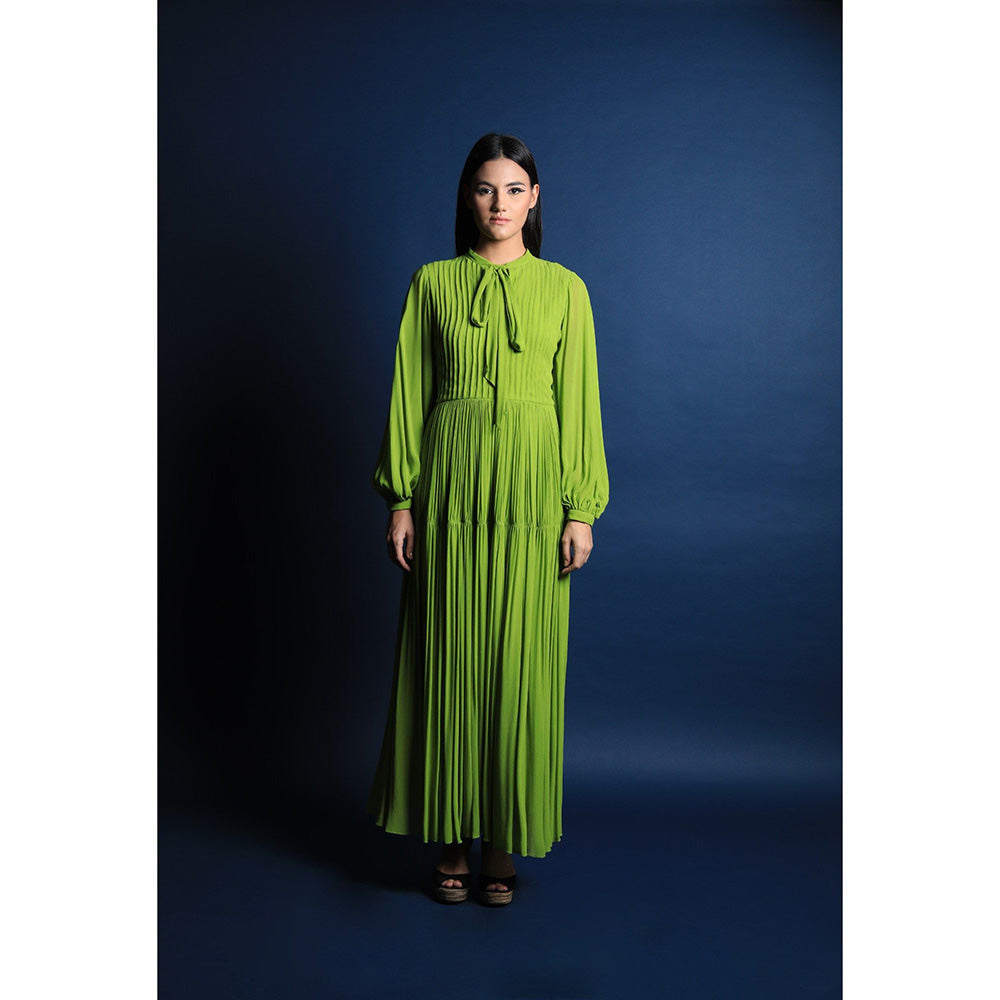 Swatee Singh Scarf Collar Maxi Dress With Pouf Sleeves