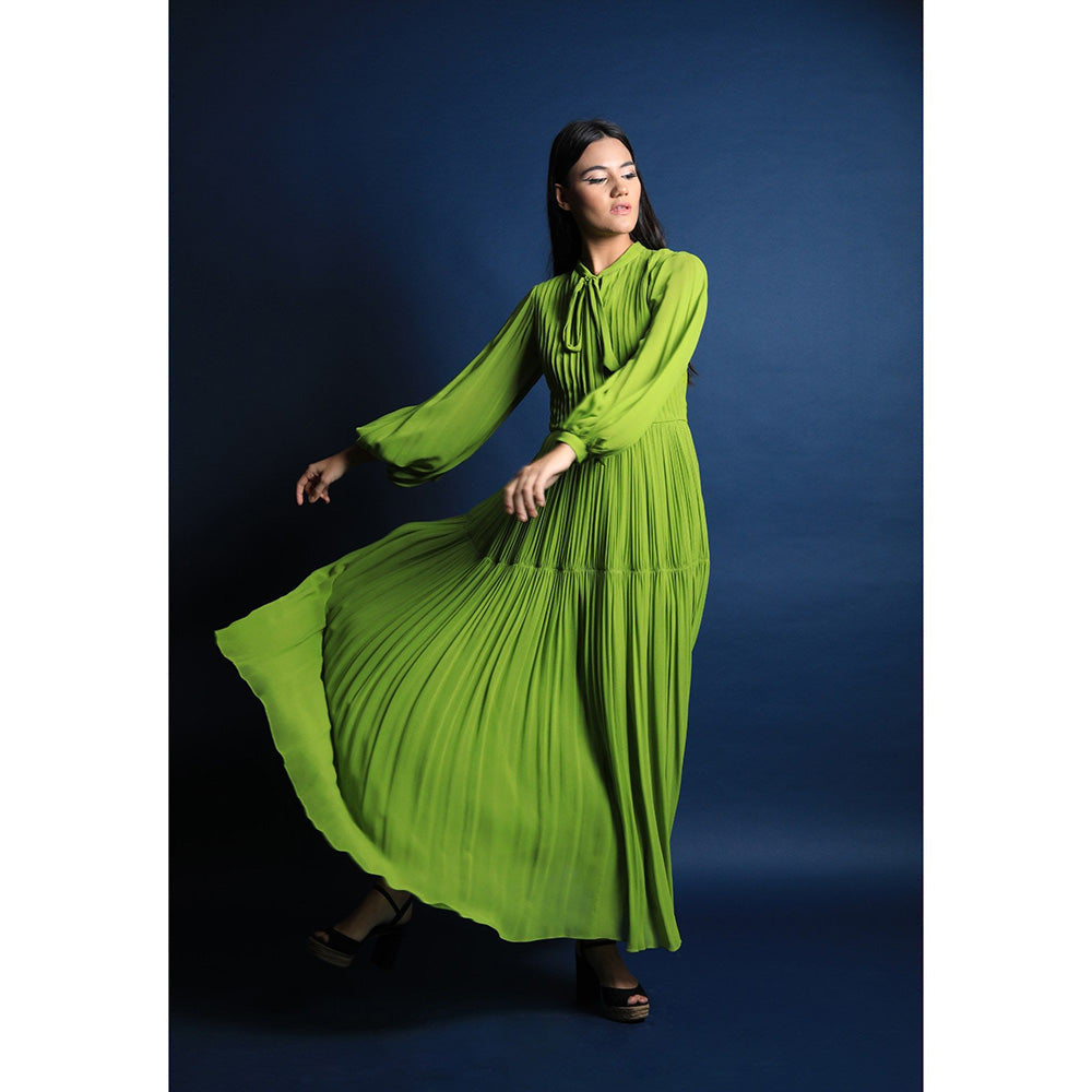 Swatee Singh Scarf Collar Maxi Dress With Pouf Sleeves