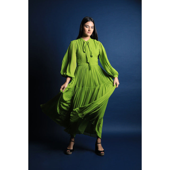 Swatee Singh Scarf Collar Maxi Dress With Pouf Sleeves