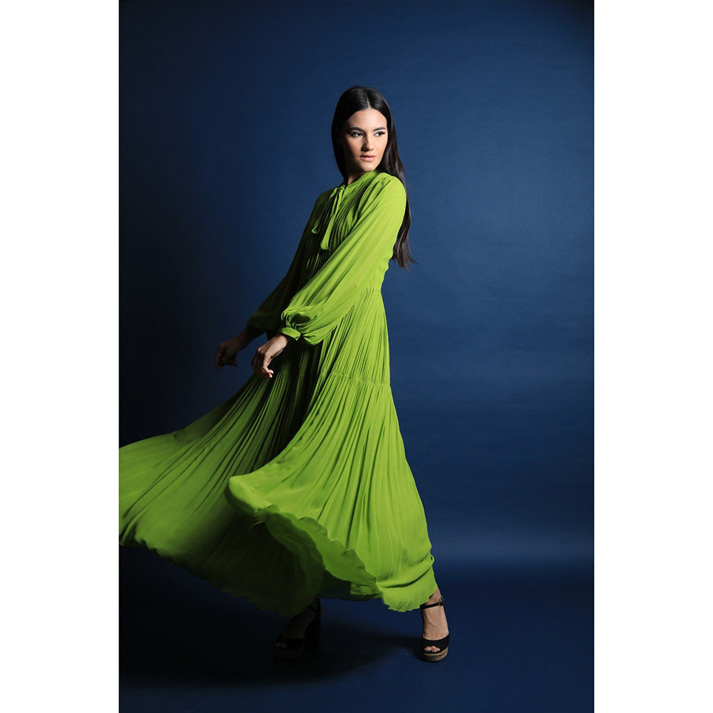 Swatee Singh Scarf Collar Maxi Dress With Pouf Sleeves