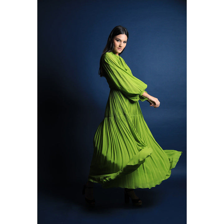 Swatee Singh Scarf Collar Maxi Dress With Pouf Sleeves