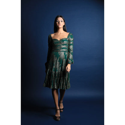 Swatee Singh Jewel Neck Textured Sleeves Dress