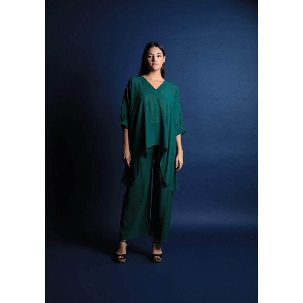 Swatee Singh V Neck Asymmetric Top With Pants (Set of 2)
