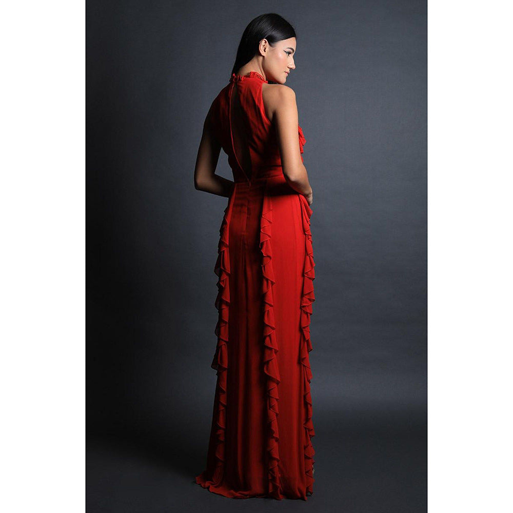 Swatee Singh Halter Neck Straight Gown With Frill Texturing