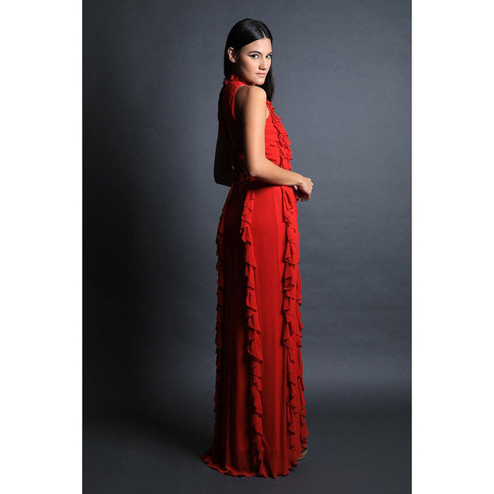 Swatee Singh Halter Neck Straight Gown With Frill Texturing