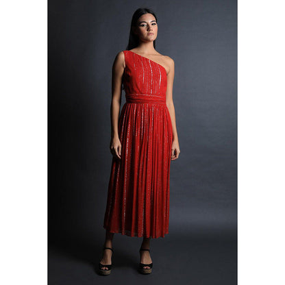 Swatee Singh One Shoulder Fit and Flared Midi Dress