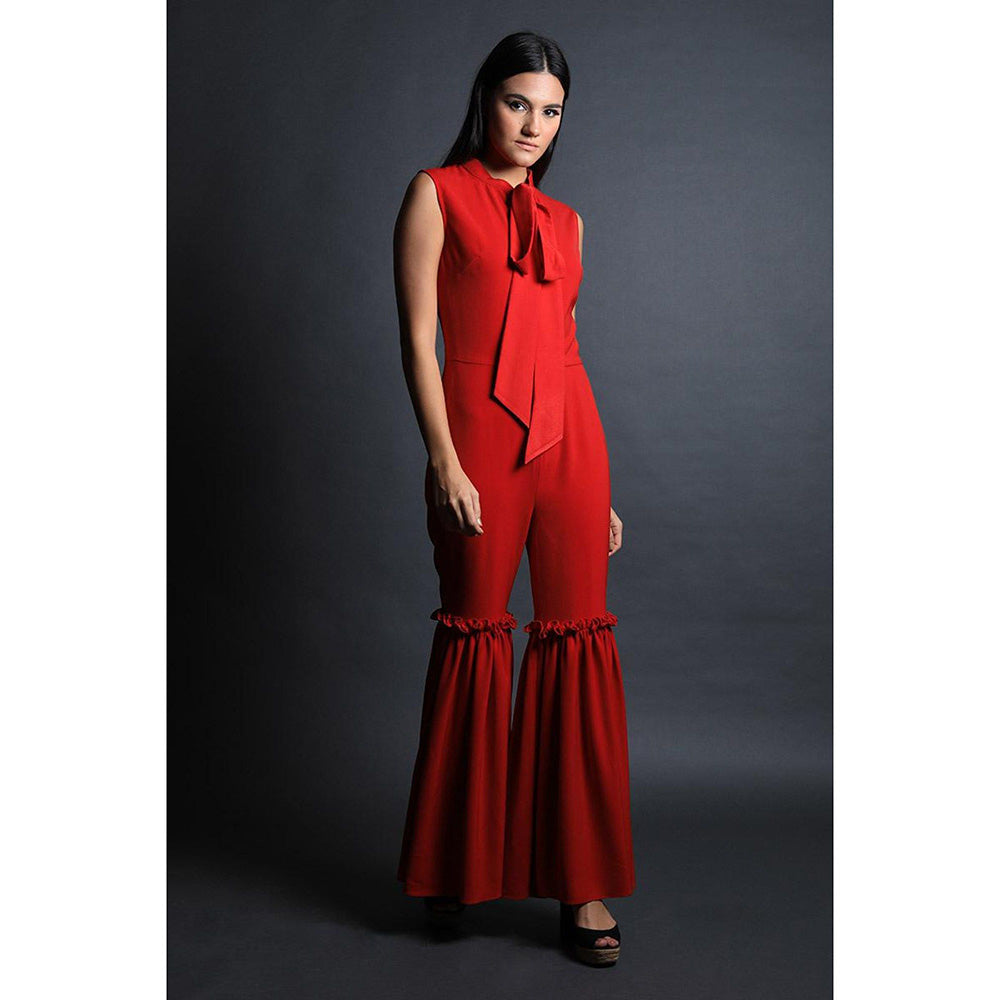 Swatee Singh Scarf Collar Jumpsuit With Fit and Flared Pants