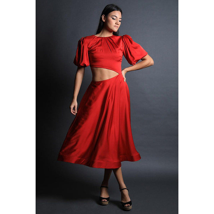 Swatee Singh Pouf Sleeves Fit and Flared Dress With Cut Out