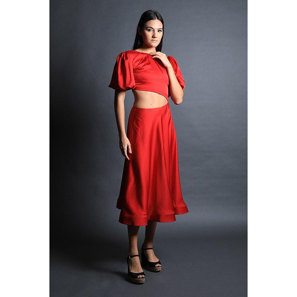 Swatee Singh Pouf Sleeves Fit and Flared Dress With Cut Out