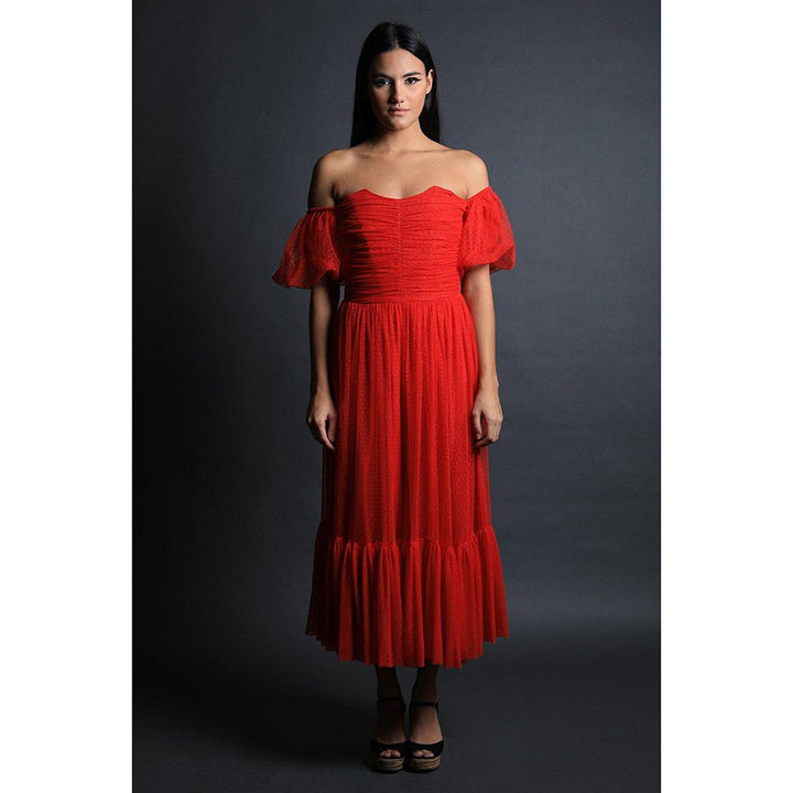 Swatee Singh Corseted Lace Dress With Off Shoulder Sleeves