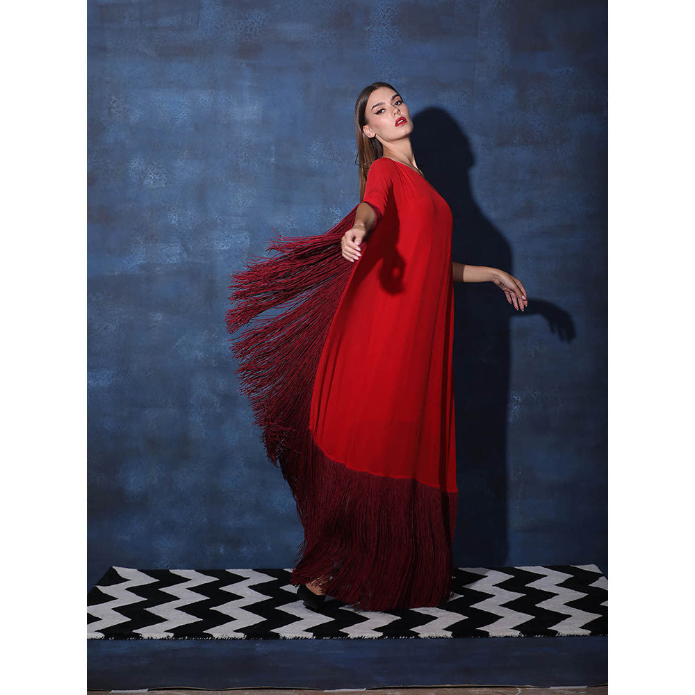 Swatee Singh One Shoulder Kaftan Dress With Fringes