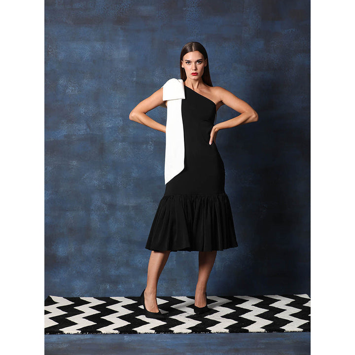 Swatee Singh One Shoulder Sheath Dress With Frill At Hem And Bow At Shoulder