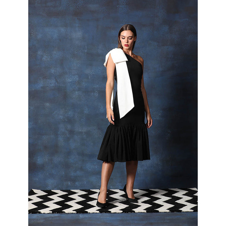 Swatee Singh One Shoulder Sheath Dress With Frill At Hem And Bow At Shoulder