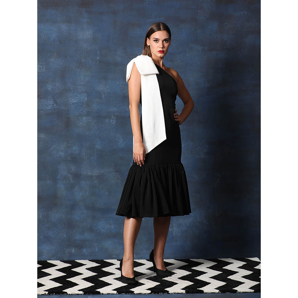 Swatee Singh One Shoulder Sheath Dress With Frill At Hem And Bow At Shoulder