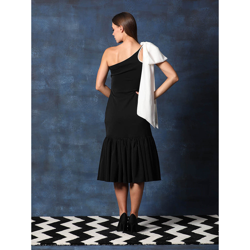 Swatee Singh One Shoulder Sheath Dress With Frill At Hem And Bow At Shoulder