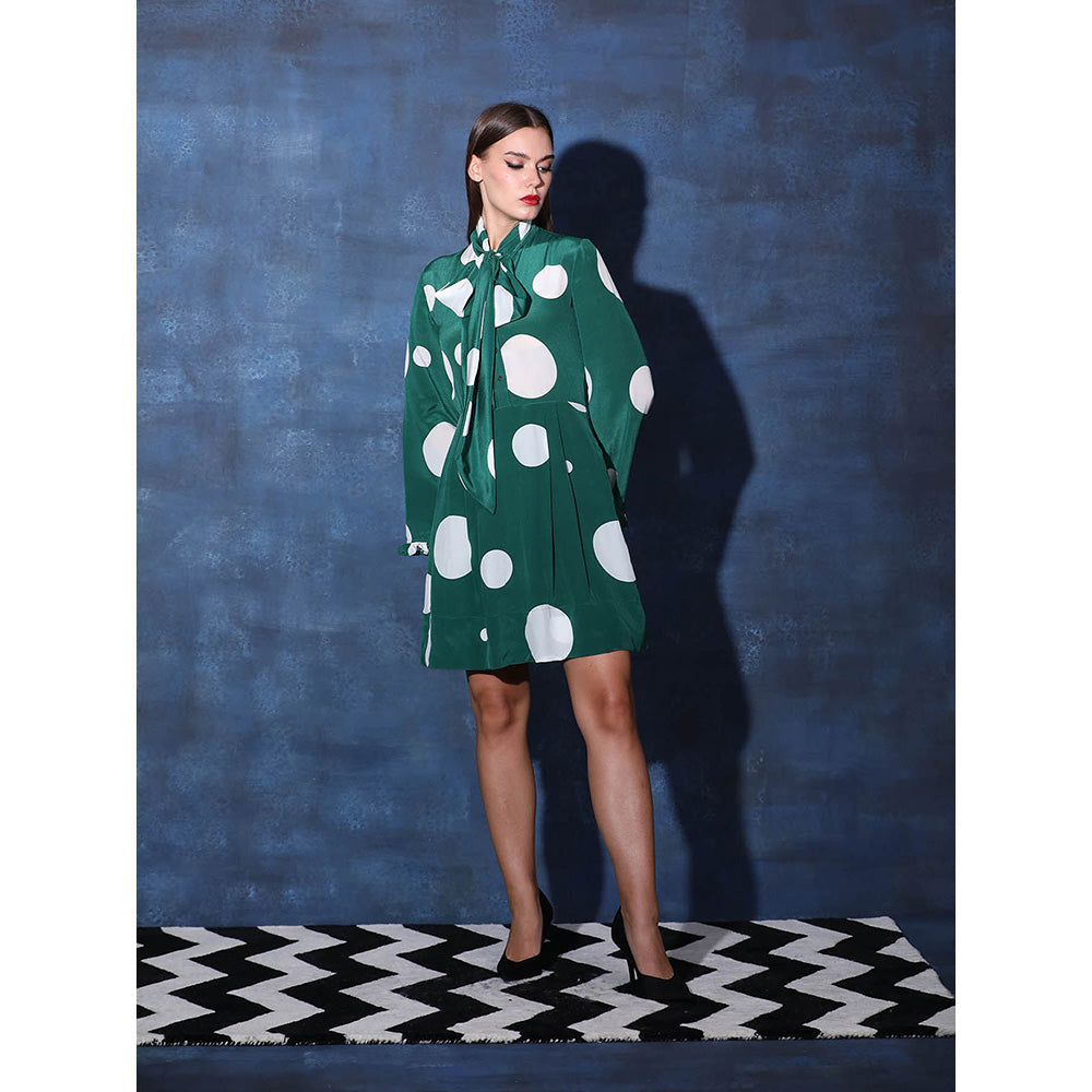 Swatee Singh Scarf Collar Dress With Flared Detailed Sleeves And Cutout At Back