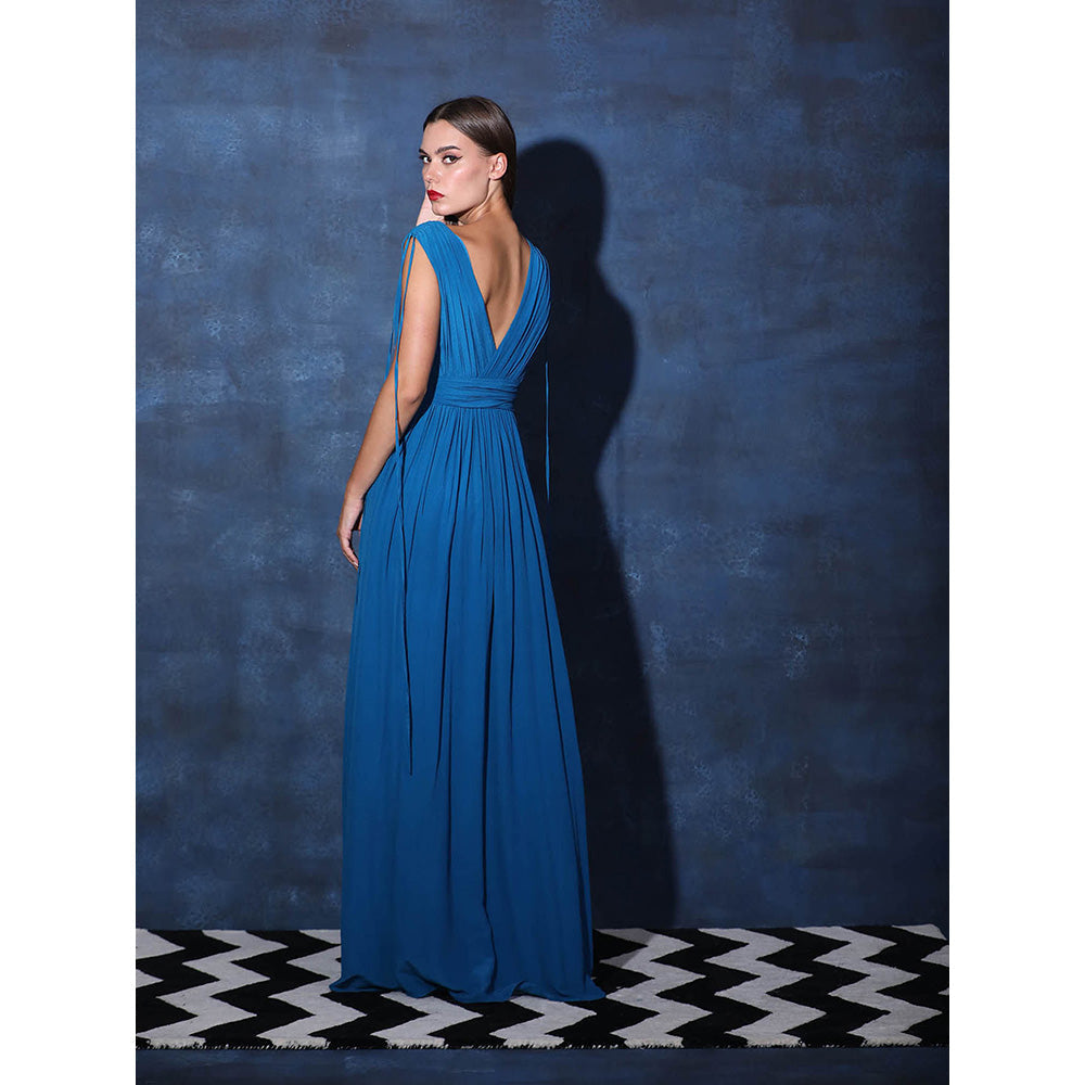 Swatee Singh Deep V Overlapping Gown With Ties At Shoulders