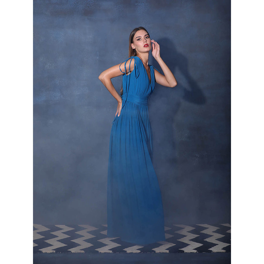 Swatee Singh Deep V Overlapping Gown With Ties At Shoulders