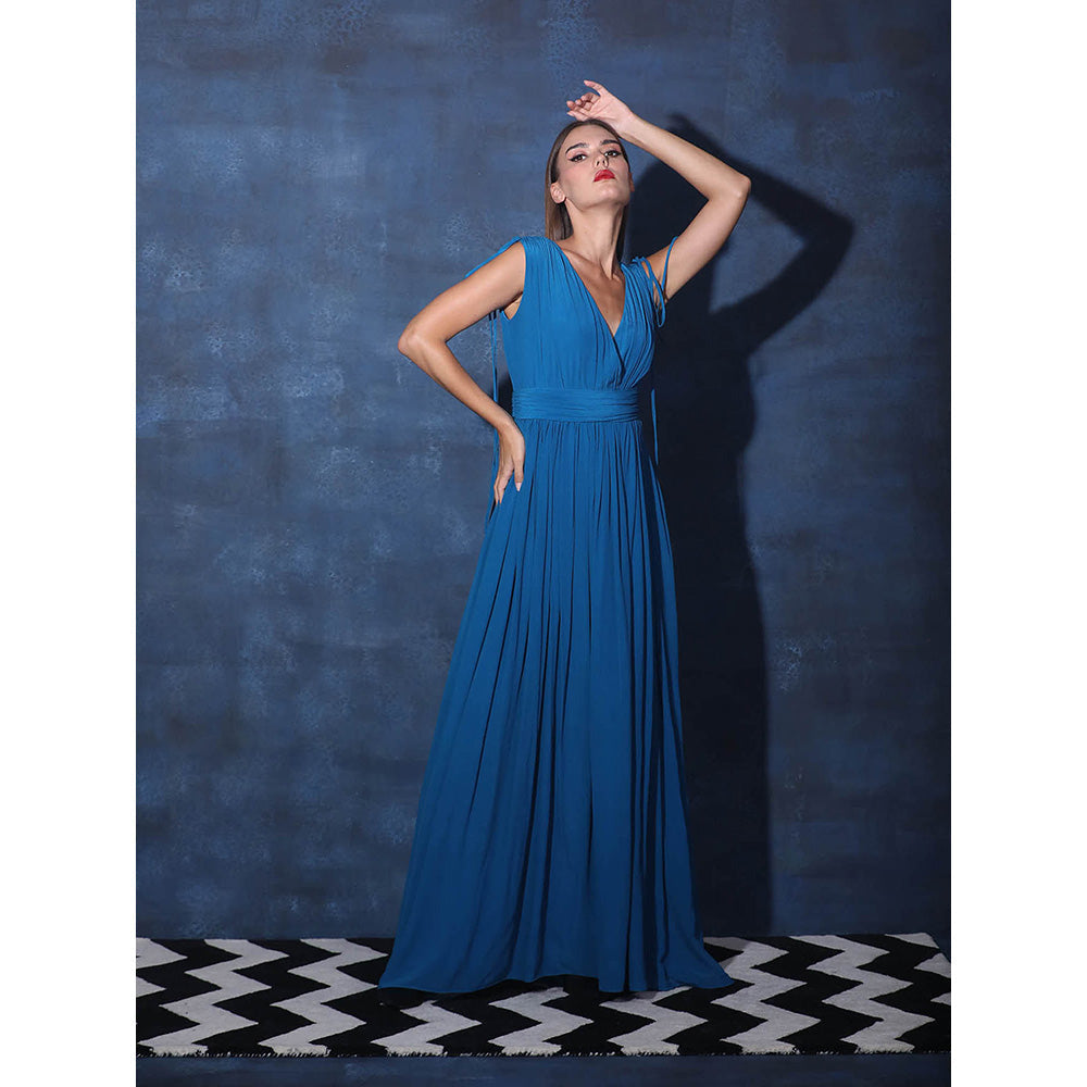 Swatee Singh Deep V Overlapping Gown With Ties At Shoulders