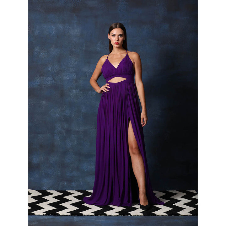 Swatee Singh Strappy V Neck Cutout Backless Gown With Slit